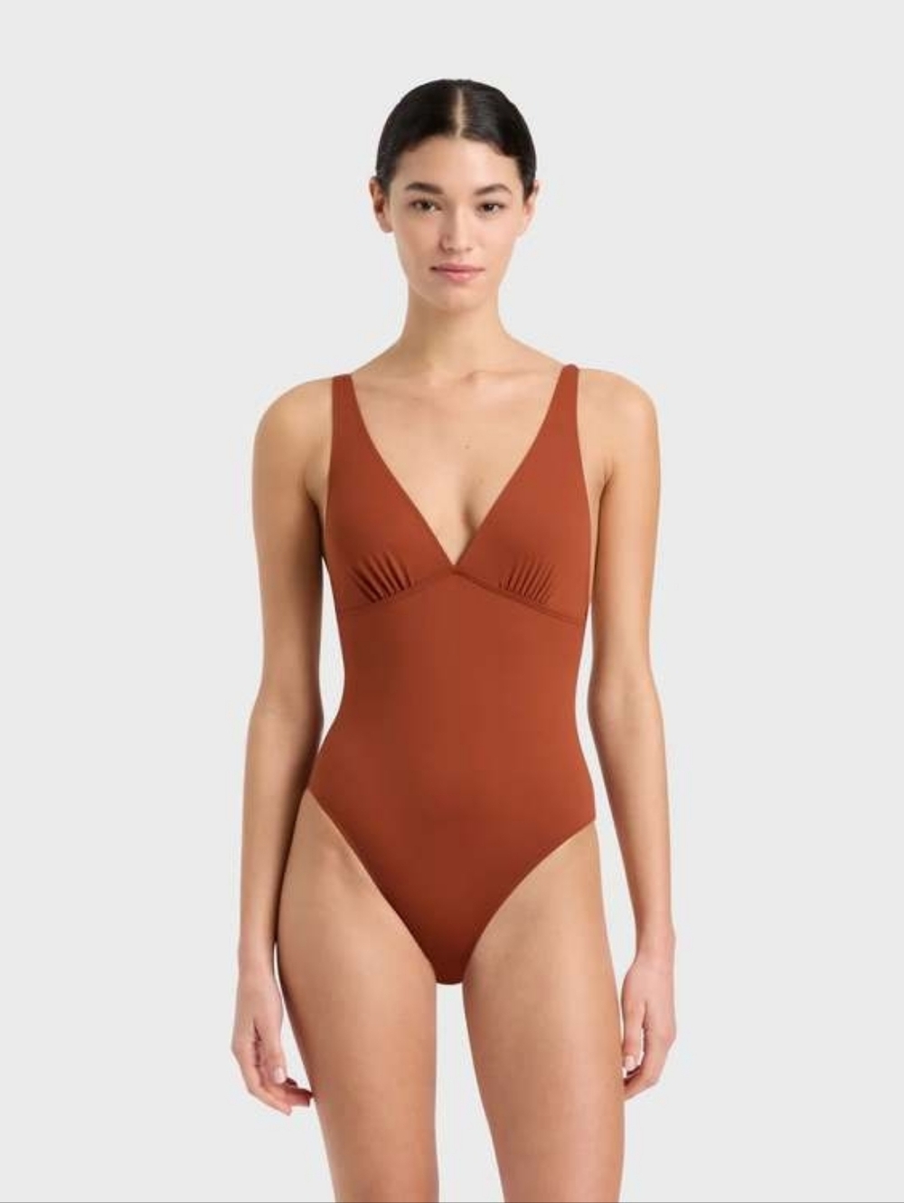 Bondi Born Juliet One-Piece V-Neck  Swimsuit In Copper Size Large